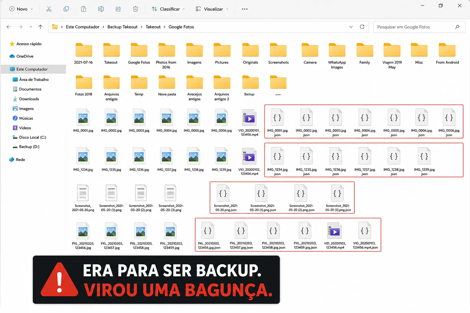 Fotos organizadas por ano e mês no computador – biblioteca limpa após Google Takeout