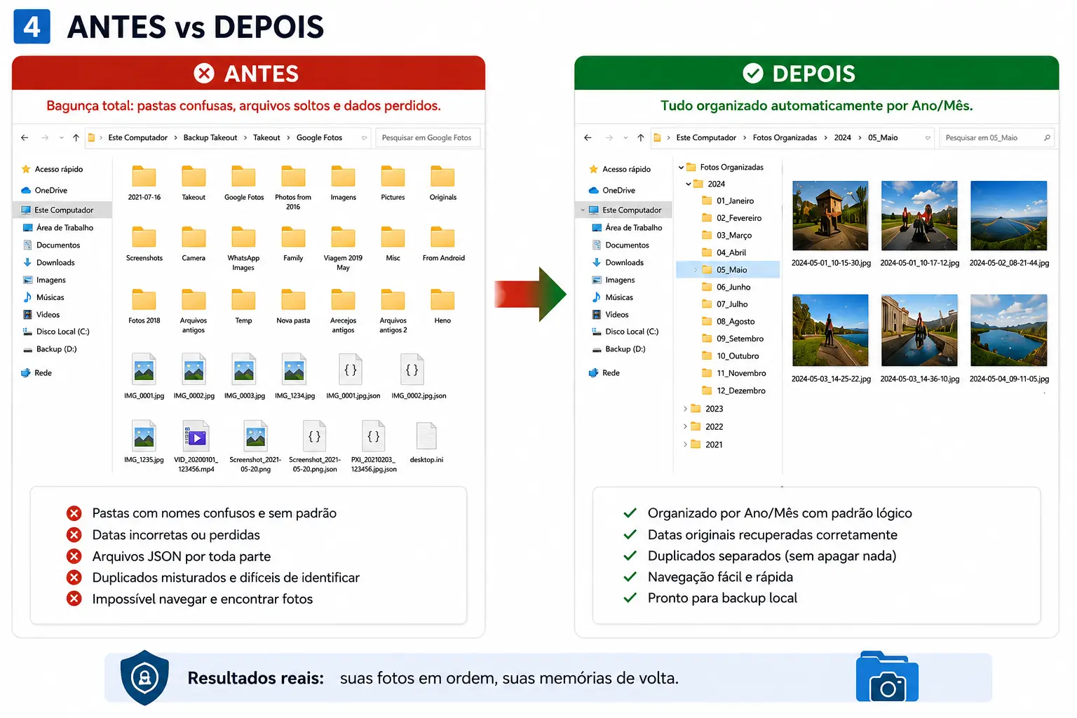 Organizar fotos do Google Takeout manualmente leva horas ou dias