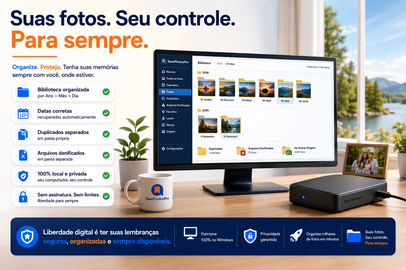Biblioteca de fotos organizada localmente – resultado final SavePhotosPro